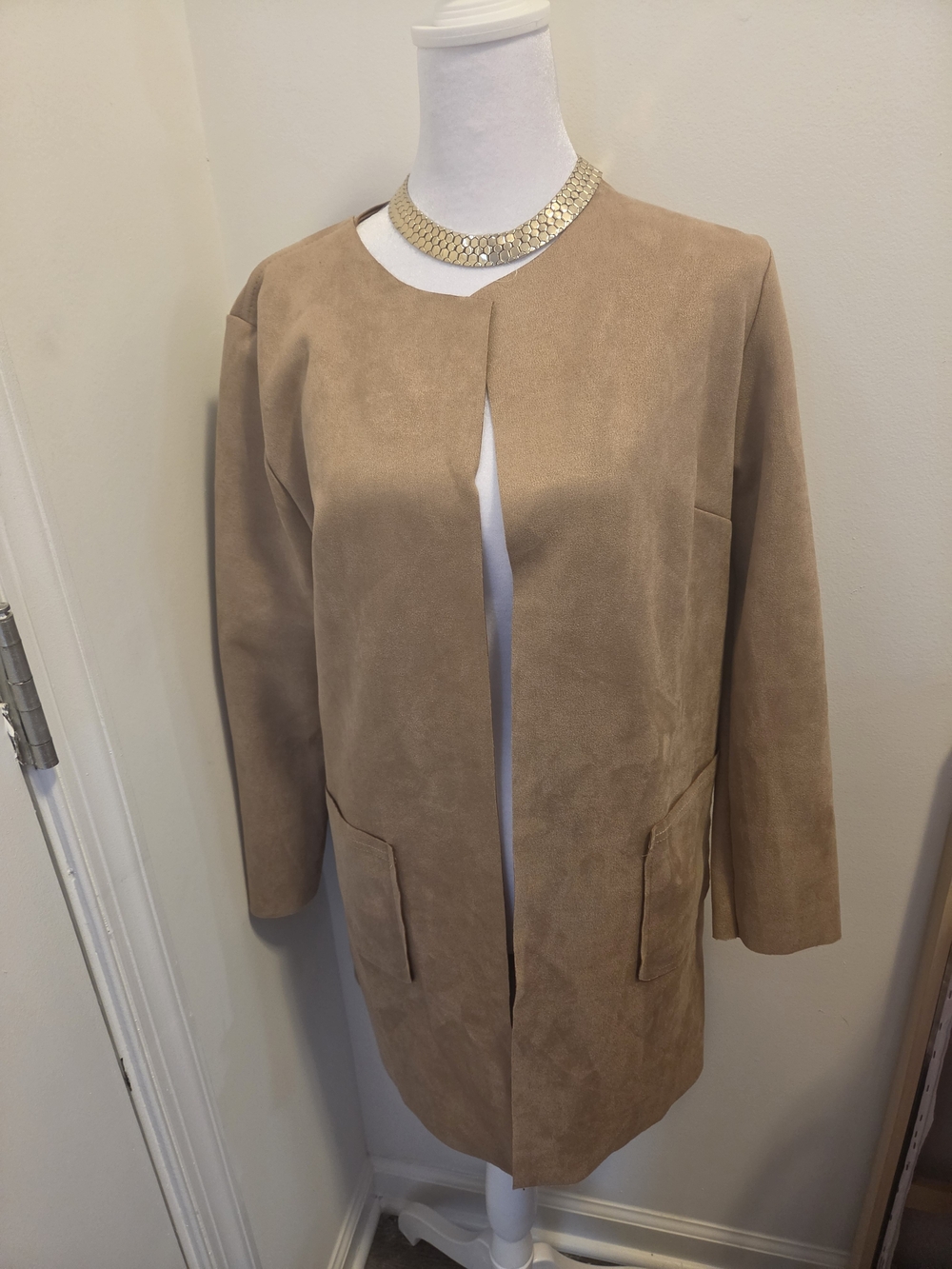 New Collection Made In Italy Faux Suede Open-Front Pea Coat